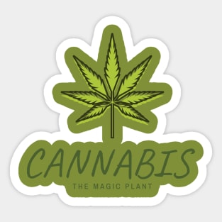 Cannabis The Magic Plant. Weed Design With Cannabis Leaf. Sticker